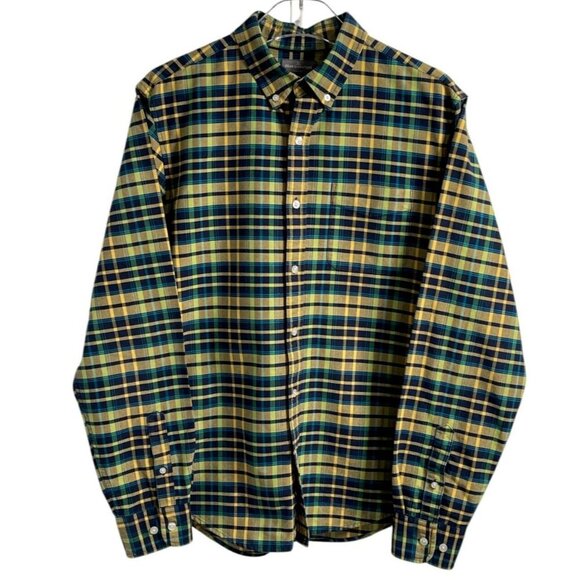 L.L. Bean Signature Slim Fit Oxford Shirt Yellow Blue Plaid Size Medium - Picture 1 of 6